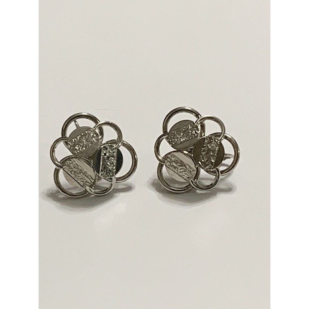 Sarah Coventry Earrings Silver Tone Interlocked Circles Hoops Swirls Etched Coin